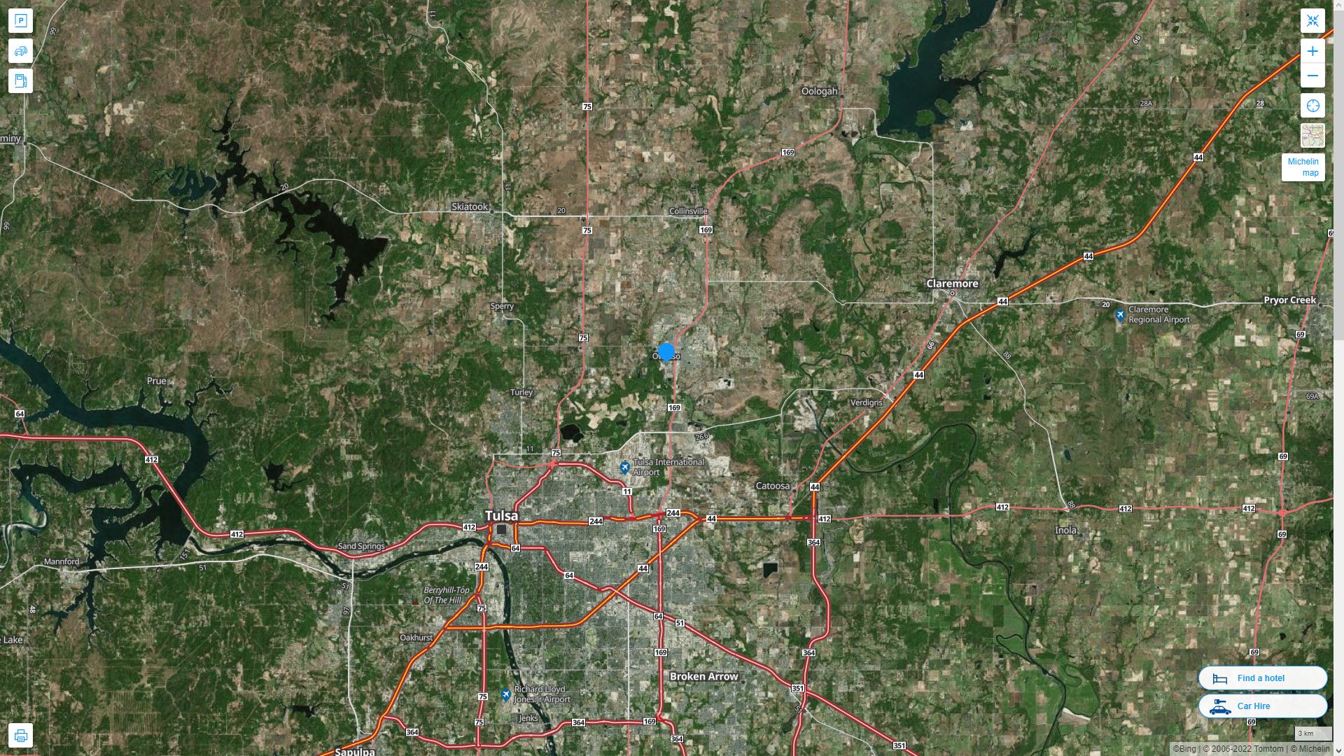 Owasso Oklahoma Highway and Road Map with Satellite View